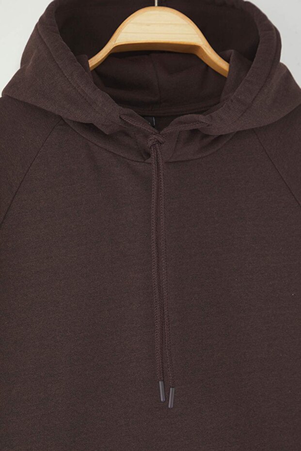 Koyu Kahverengi Oversize/Geniş Kesim Kapüşonlu İçi Polar/Sıcak Tutan Sweatshirt TMNAW23SW00195 - 8