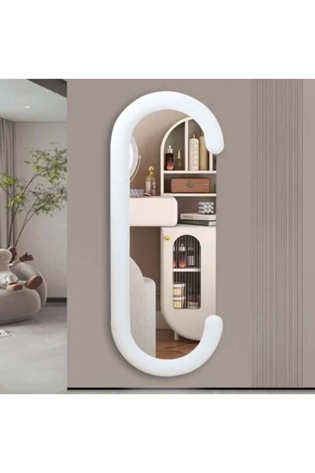 مرآة حائط بيضاوية بإطار أبيض