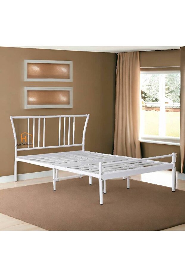 إطار سرير حديدي - أبيض - 200 × 140 سم