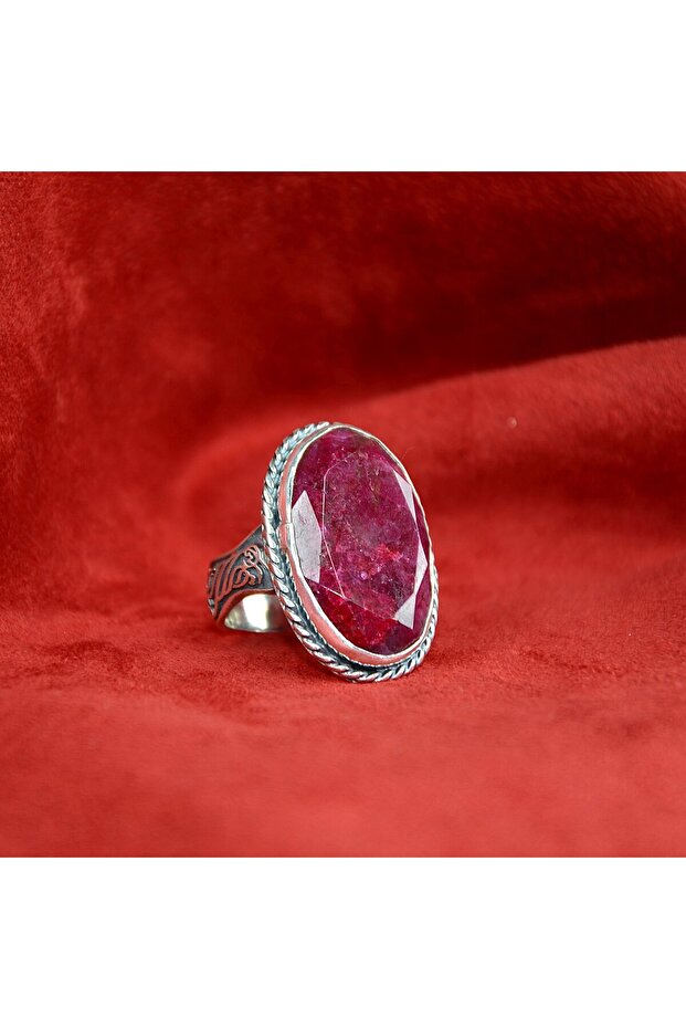 خاتم ياقوت ويند منقوش باللون الفضي - 5