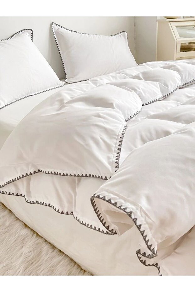 100% Cotton Double Bedding Set Ecru Oyster Stitching - 2