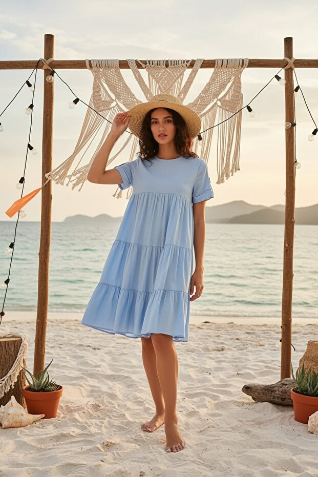 Baby Blue Women's Baby Blue Summer Cotton Short Dress