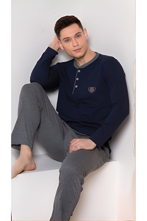 Men's Wide Fit Thin Long Sleeve Seasonal Pajama Set