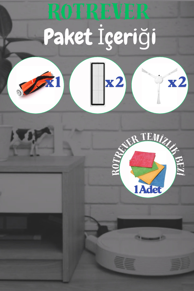 Dreame F9,Mijia 1C-Xiaomi Vacuum Mop 2C / 1C Uyumlu Filtre,Fırça,RotRever Bez Yedek Seti-6 Parça - 3