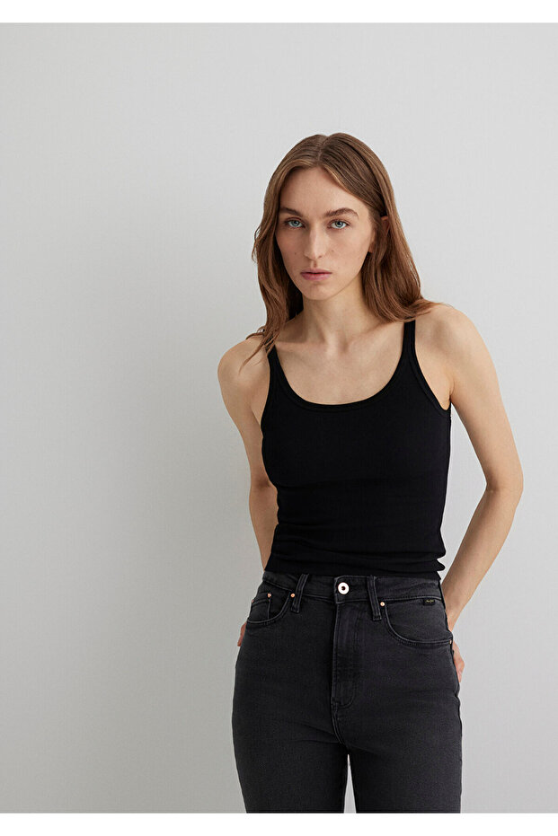 Black Basic Undershirt Fitted / Fitted Cut 1613079-900 - 1