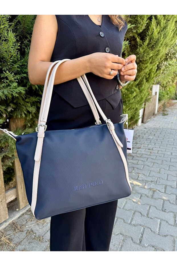 Women's Cream Tan Large Size Lacoste Fabric Hand and Shoulder Bag P346037Mh