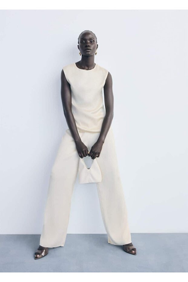 Pileli elastik belli pantolon - 2