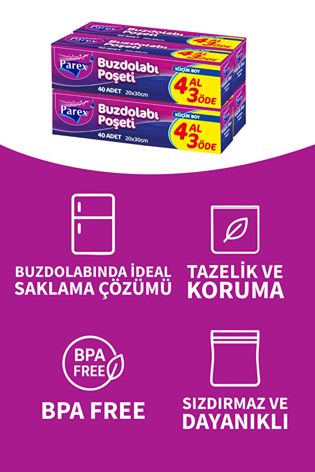Buzdolabı Poşeti Küçük Boy 4 Al 3 Öde (4*40) 20 x 30 cm Üçlü Set - 3