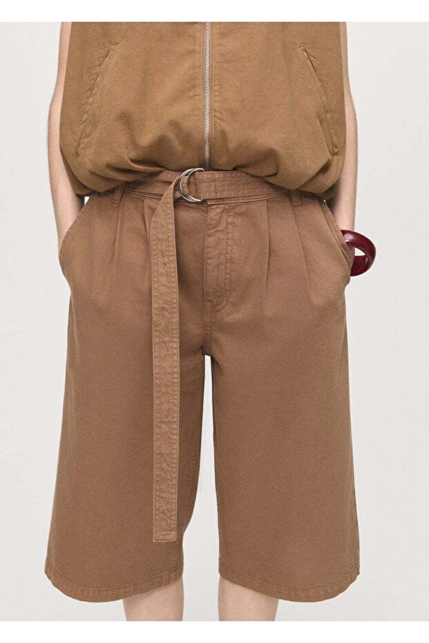 Kemerli denim bermuda jort - 1