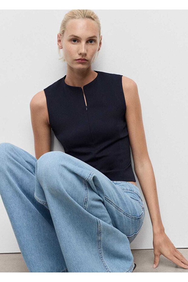 Fermuarlı dar kesim bluz - 7