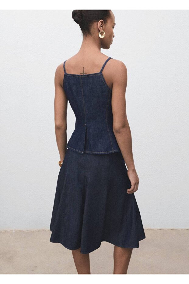 Pileli denim etek - 4