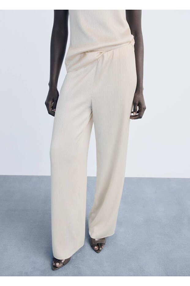 Pileli elastik belli pantolon - 1