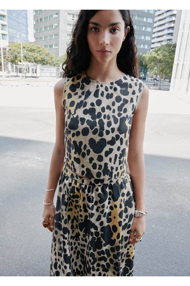 Animal Pattern Cotton Crop Blouse - 1