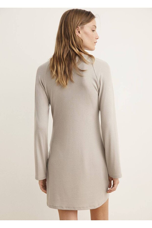 Düğmeli ribana kumaş gecelik - 4