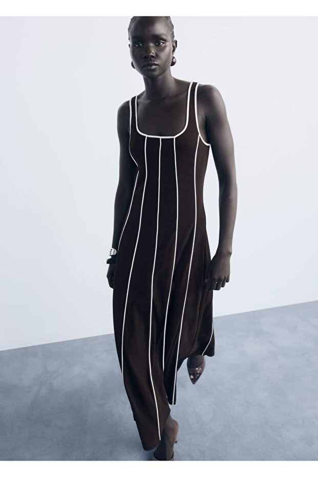 Çizgili pamuklu elbise - 7