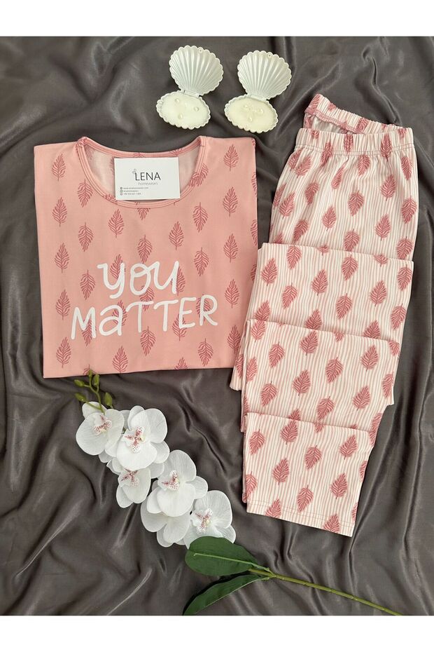 Powder Leaf Patterned Sofia Pajama Set - 1