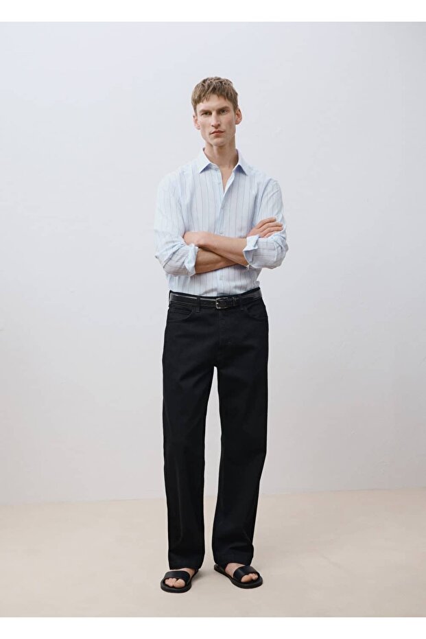 Çizgili keten gömlek - 5