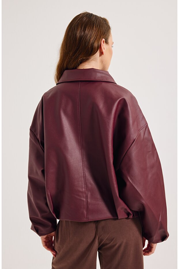 Nowa kolekcja sztucznej skóry oversize bomberka - 3