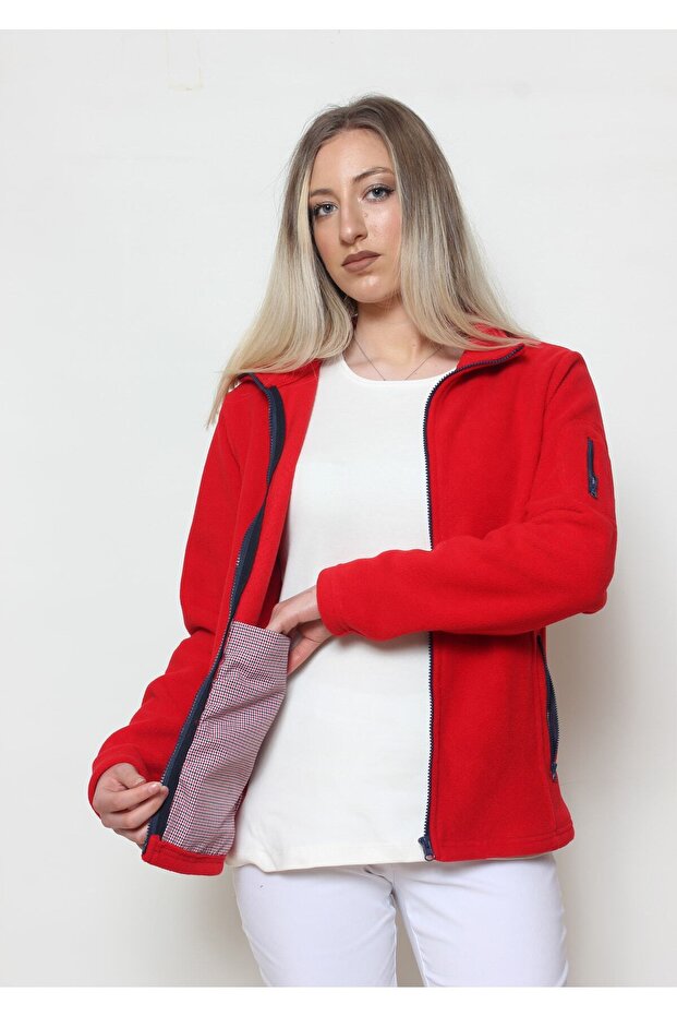Women's Red Fleece Cardigan
