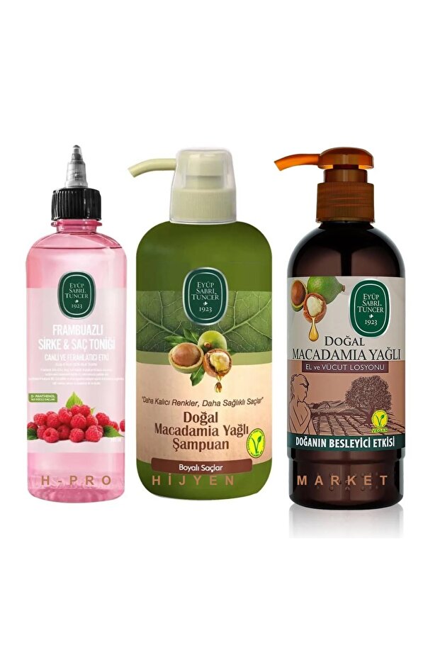 Eyüp sabri tuncer macadamia shampoo, lotion, raspberry hair tonic