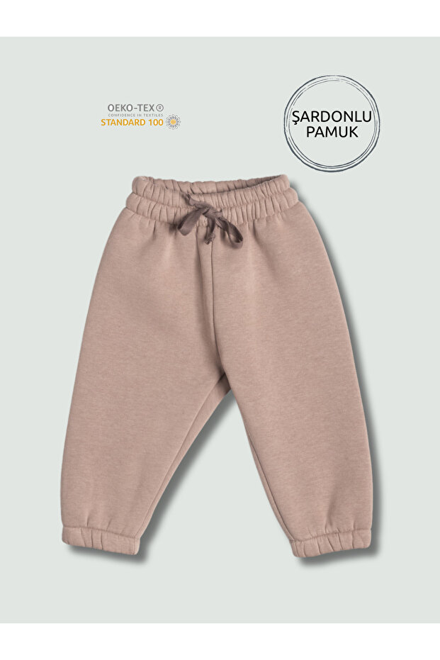 Baby Thick Cotton Pocketless Jogger Pants - Sand Beige