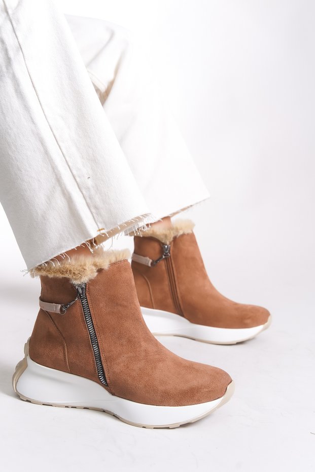 Nyloveth Women's Fur Lined Boots 0012162 Tan Suede