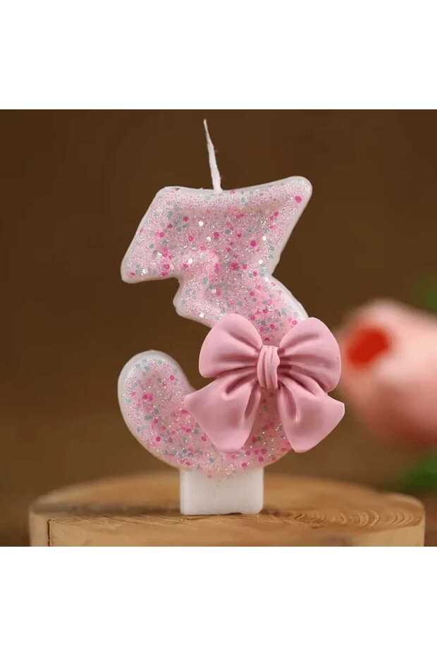 Adalie Pink Bow Number 3 Candle