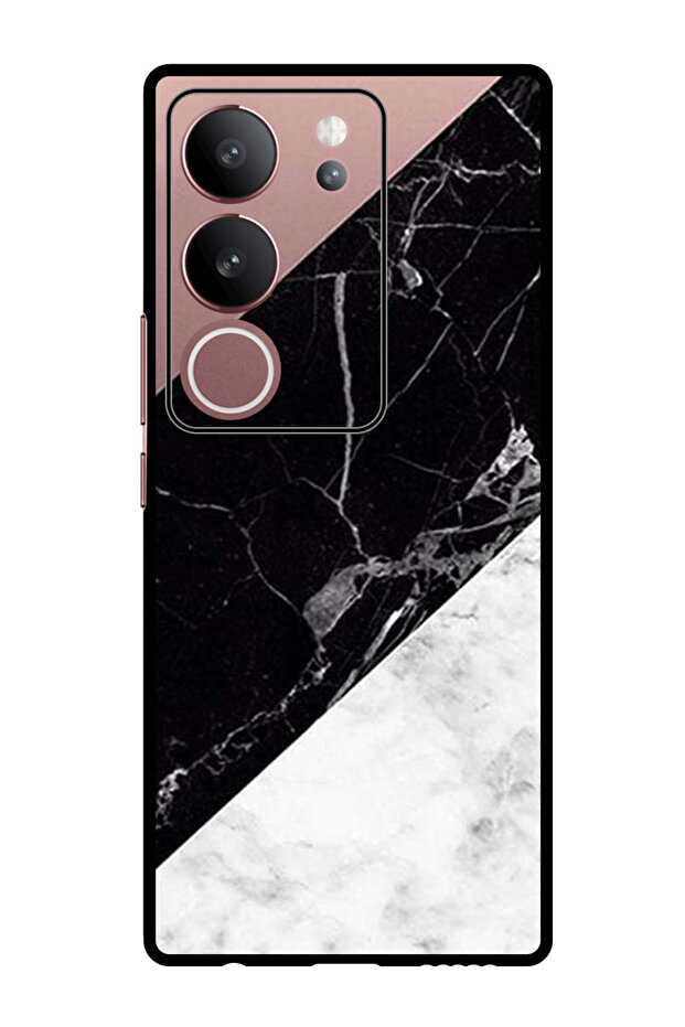 Protective Case For Vivo V29 - V29 Pro Hite & Black Marble Top Is Plain