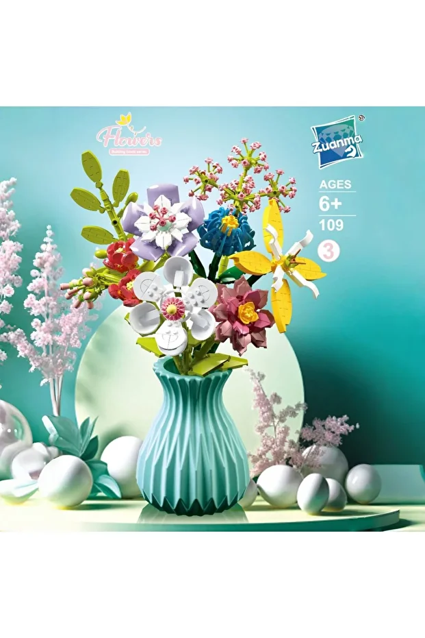 Çiçek Blok Maket Puzzle Yapboz Hediyelik El Yapımı Süs - 5