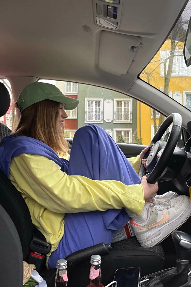 Sarı Basic Bisiklet Yaka Kadın Sweatshirt Mg1676 - 5