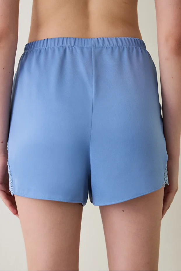 Mavi Luna Dantelli Saten Şort Pijama Altı - 2