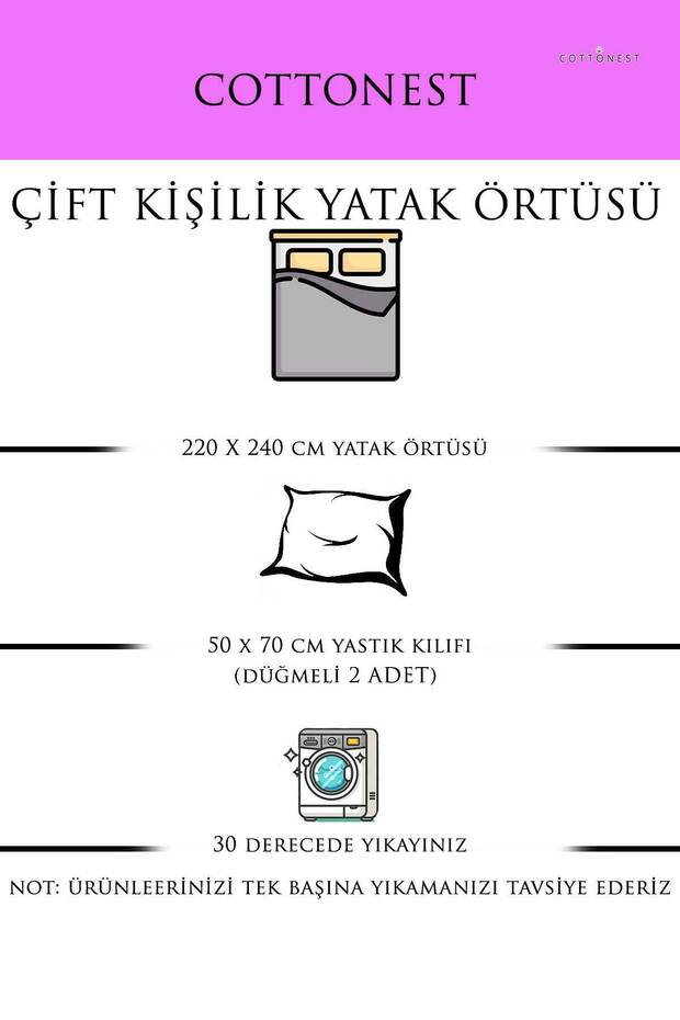Çitf Kişilik Yatak Örtüsü Pİke 2 Adet Yastık Kılıfı - 2