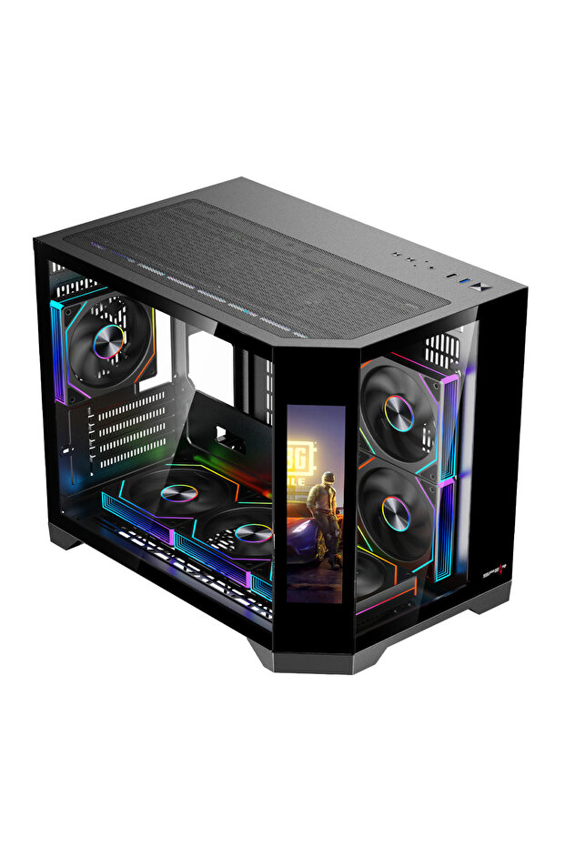 صندوق ألعاب DOST 60 MINI(S) MICRO-ATX بشاشة 9.2 بوصة ومروحة 6ARGB وجهاز تحكم عن بعد باللون الأسود - 2