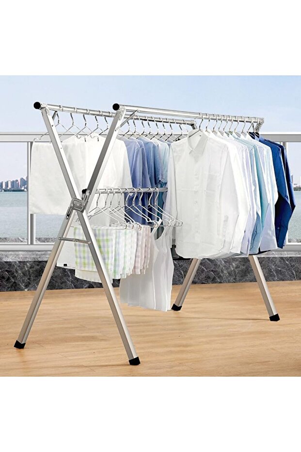 Clothes Drying Rack for Laundry, Stainless Steel Garment Rack Adjustable and Foldable Spac