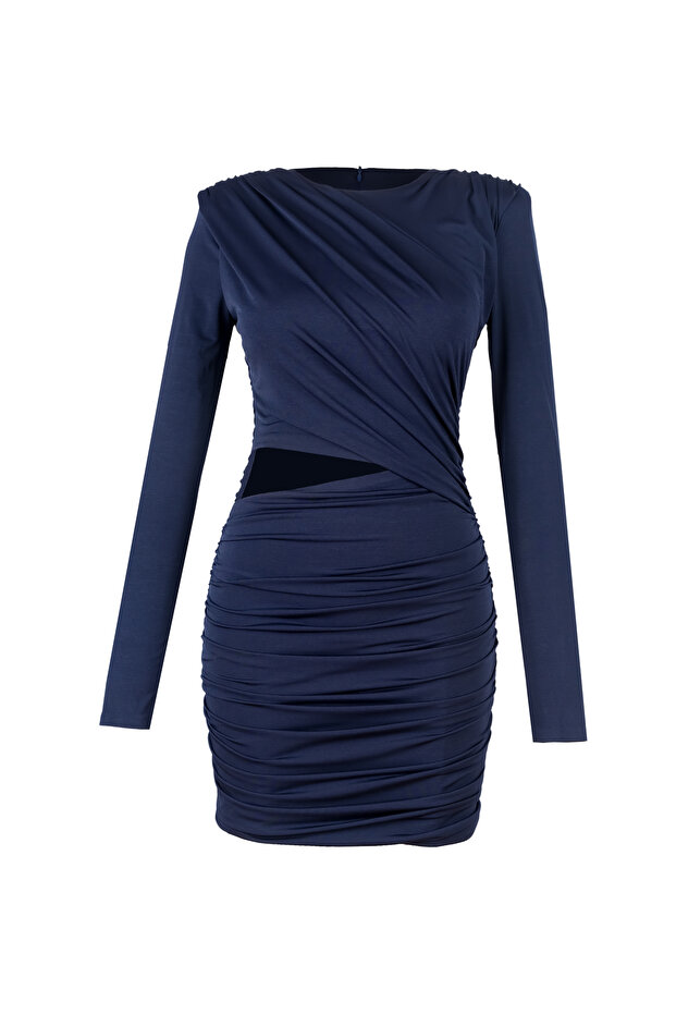 Eleni Drapeli Mini Elbise - Uzun Kollu, Şık Gece & Davet Elbisesi - 2