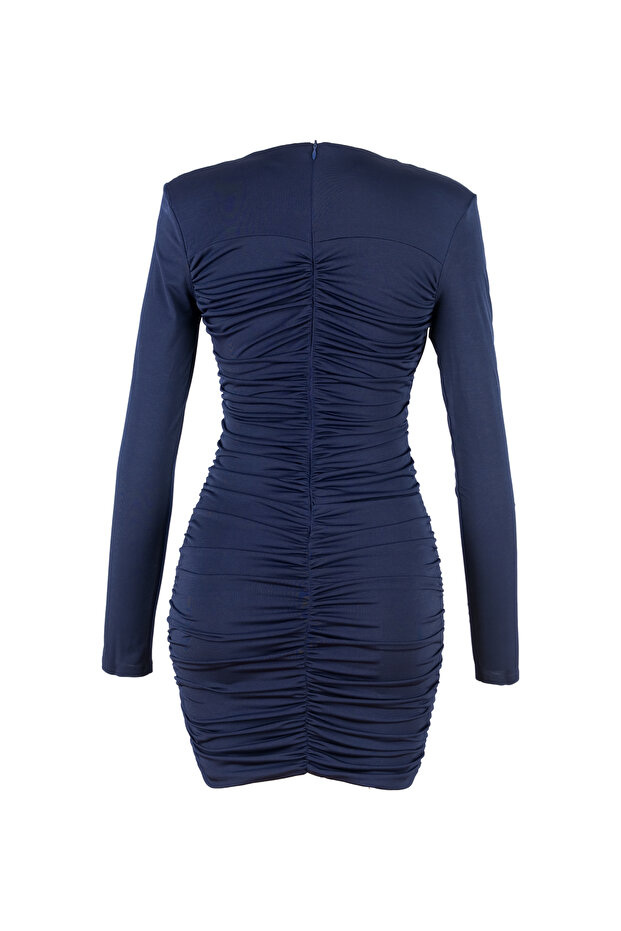 Eleni Drapeli Mini Elbise - Uzun Kollu, Şık Gece & Davet Elbisesi - 3