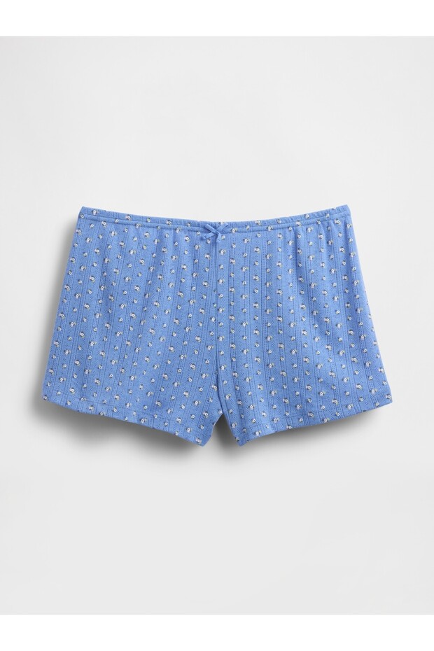Kadın Mavi Pointelle Pijama Şortu - 2