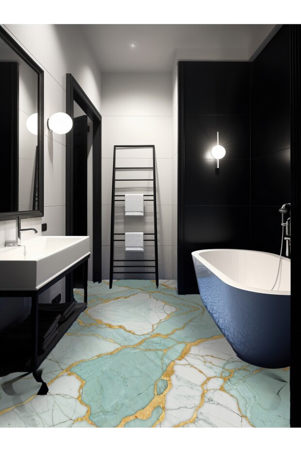 Code 72 Suya Dayanıklı Mutfak Banyo Zemin Mermer Mobilya Fayans Yapışkanlı Folyo Kaplama - 8