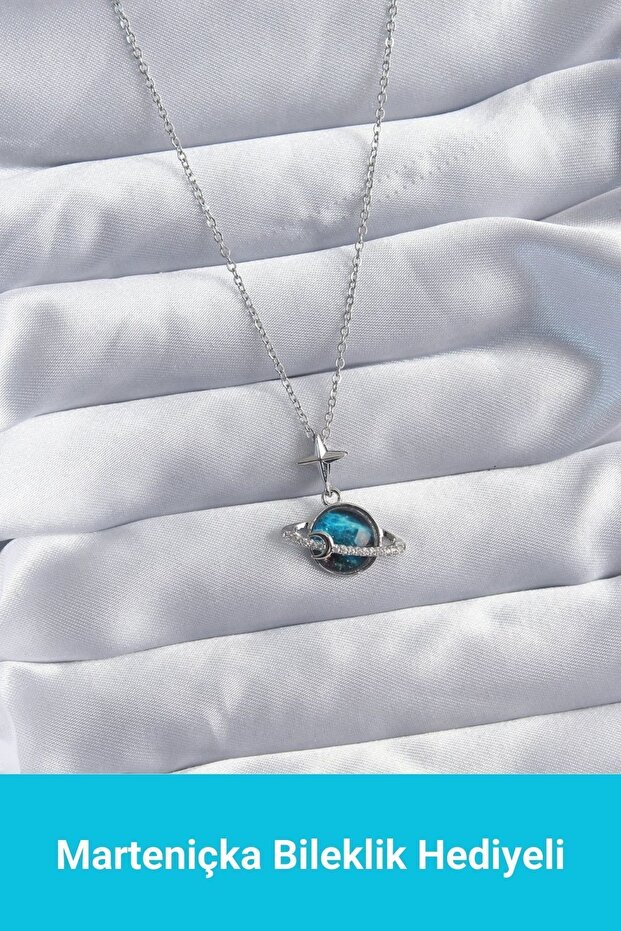 Blue Saturn Silver Planet Necklace |   Mother's Day Gift |   Woman