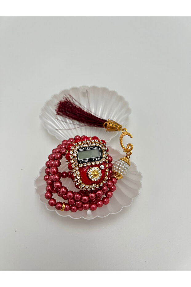 Special Burgundy Zikirmatik and Prayer Beads Set with Oyster Box Gift Mevlüt Quran Umrah and Hajj Gift