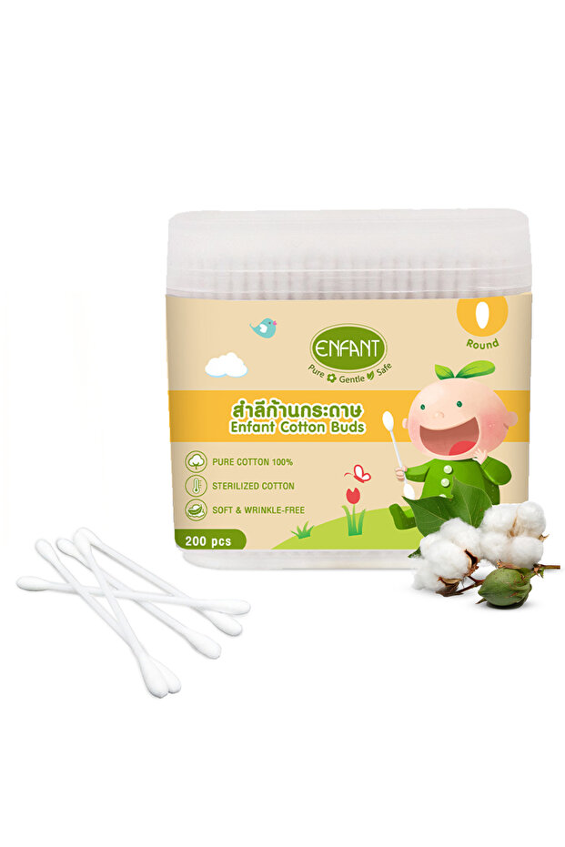 200 Pcs Baby Cotton Buds Ground Cotton Swabs 100% Sterilized Cotton Soft and Wrinkle-Free