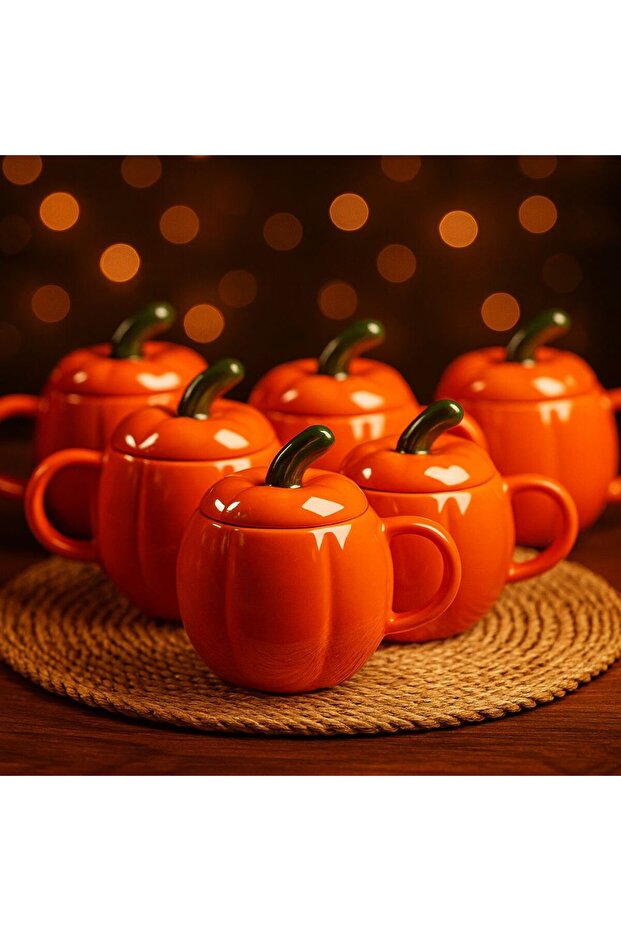 6-Piece Ceramic Pumpkin Pumpkin Mug with Lid