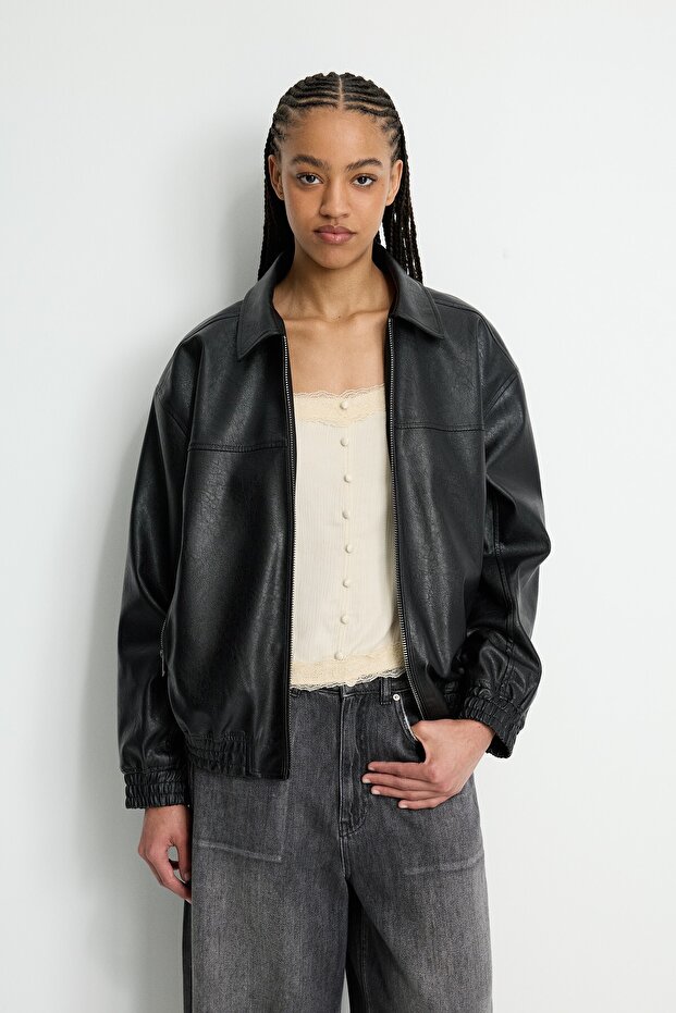 Beli lastikli suni deri ceket - 7