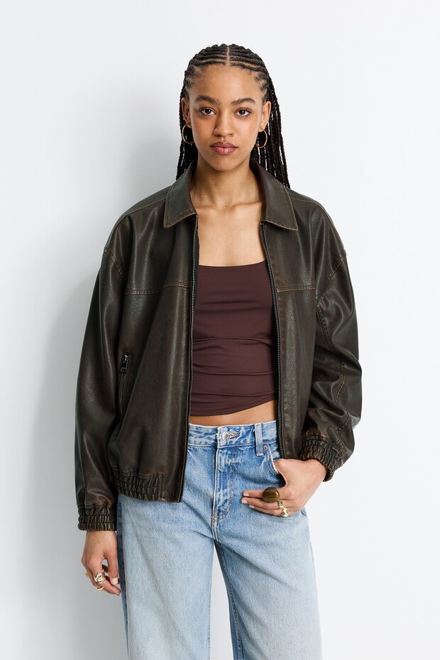 Suni deri bomber ceket - 4