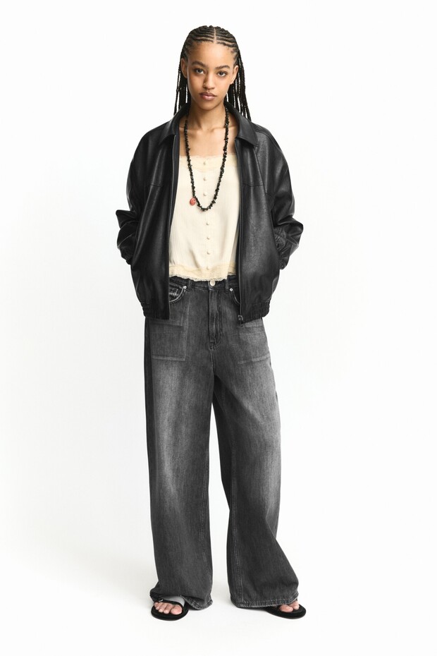 Beli lastikli suni deri ceket - 8