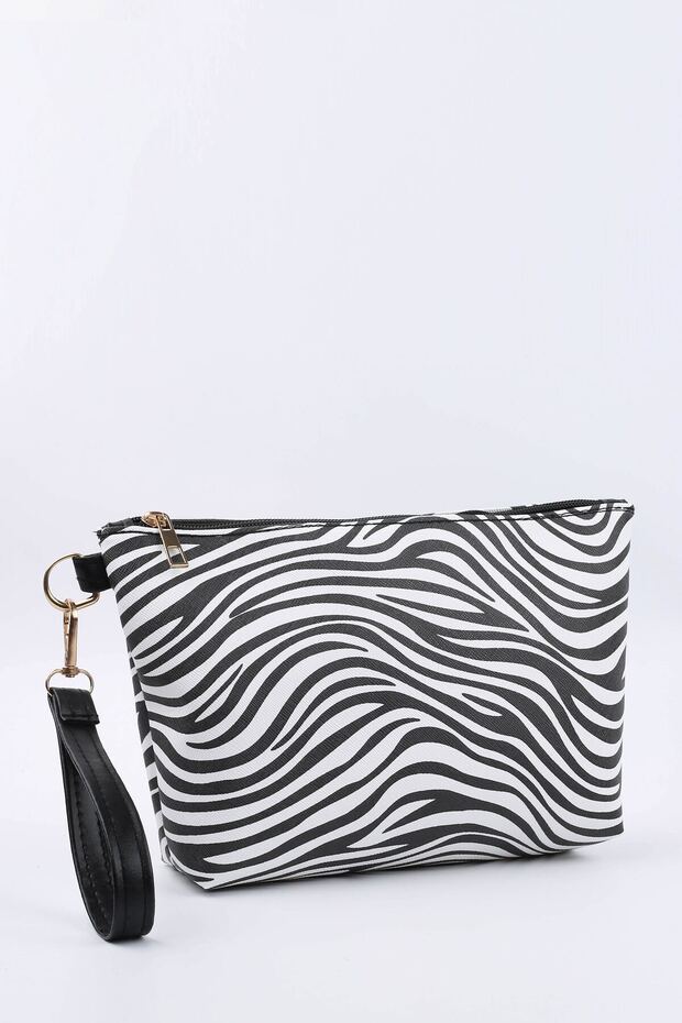 Women's Zebra Pattern Travel Cosmetic Beach Makeup Clutch Hand Bag Organizer Makeup Bag