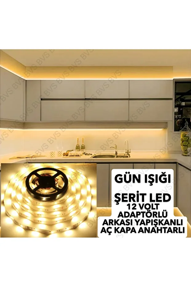 Mutfak Tezgah Üstü Için 1 Mt Gün Işığı Şerit Led + 12v Adaptör Tak Çalıştır Aç Kapa Anahtar 1 Metre - 1