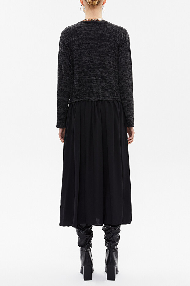Siyah Örme midi elbise 92164 - 4