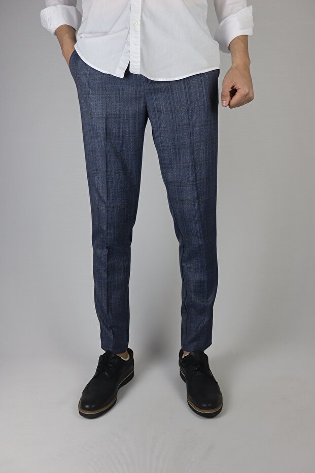 Men's Plaid Patterned Polyviscon Trousers - 1