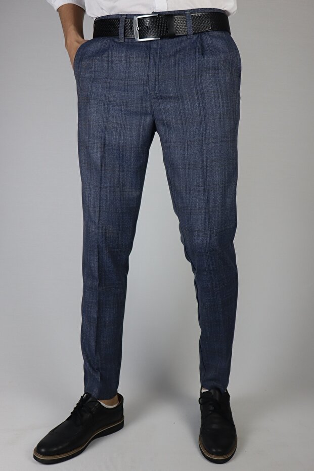 Men's Plaid Patterned Polyviscon Trousers - 3